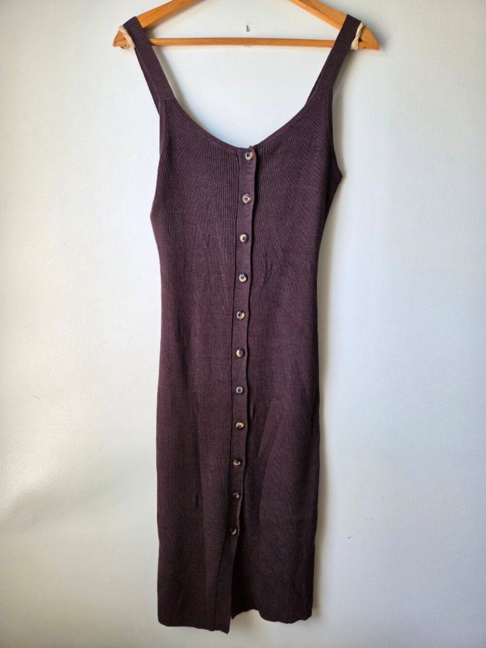 NWT SANCTUARY BROWN RIBBED COTTON BLEND BUTTONED MIDI DRESS SIZE L